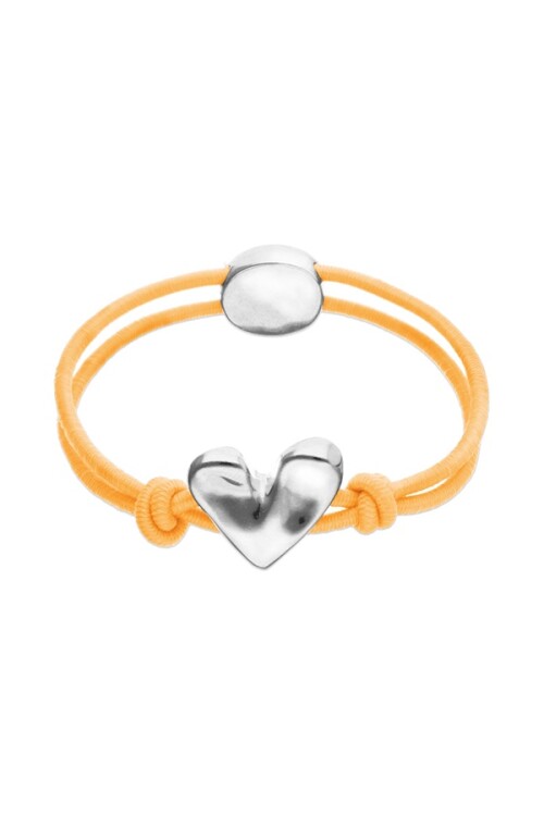 PULSERA DE HILO ELÁSTICO NARANJA CON CORAZÓN BAÑADO EN PLATA DE LEY Pulsera