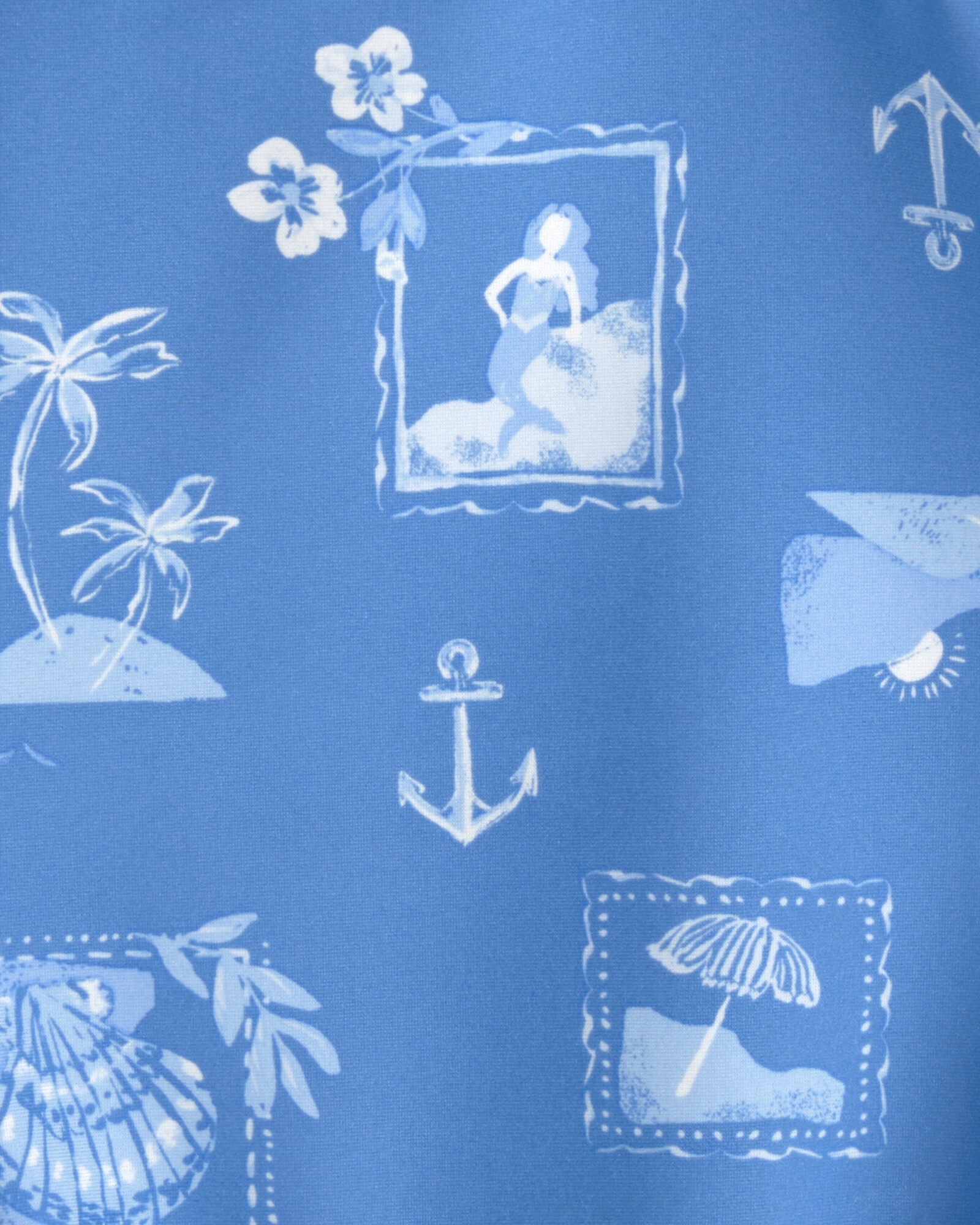 Malla de baño 1 pieza manga larga con protección UPF 50+, azul, diseño costero Malla de baño 1 pieza manga larga con protección UPF 50+, azul, diseño costero