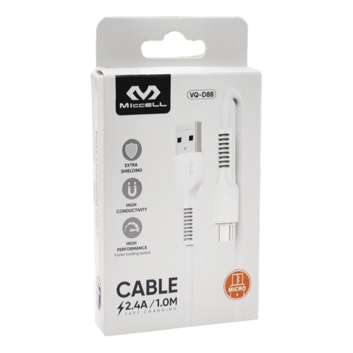 Cable micro USB Miccell 2.4A 1.0M - Blanco 