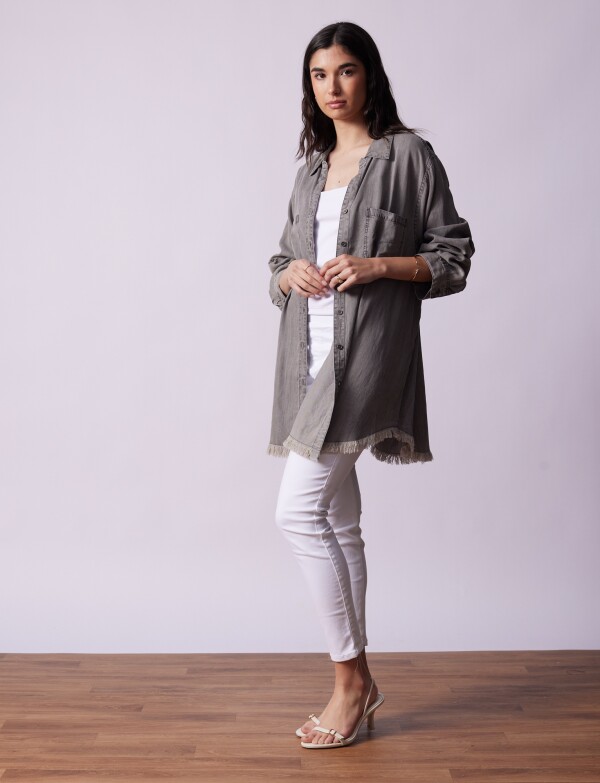 Camisa Oversize Tencel Flecos GRIS