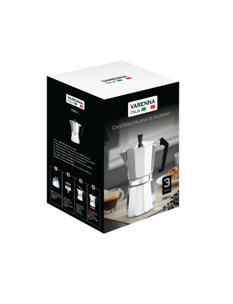 CAFETERA ITALIANA ALUMINIO 150ML 3T PLATA VARENNA CAFETERA ITALIANA ALUMINIO 150ML 3T PLATA VARENNA