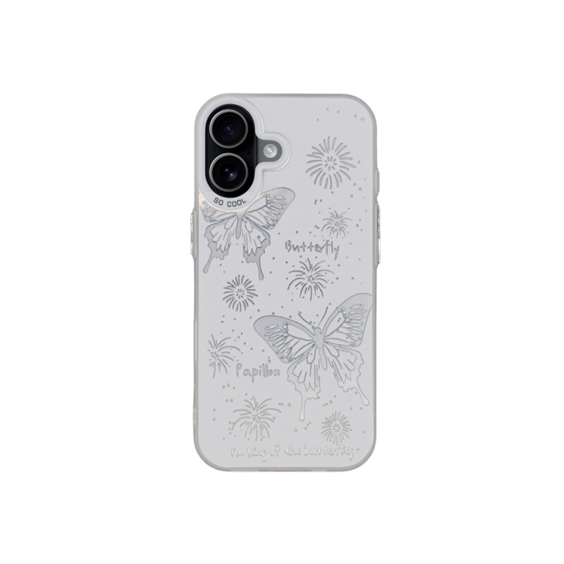 Protector para iPhone 17 diseño mariposas color plateado Protector Para Iphone 17 Diseño Mariposas Color Plateado