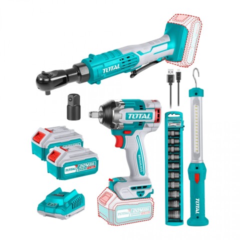 Kit Total Llave Impacto 1/2" + Cricket 3/8 + Linterna + Dados + 2 Baterias + Cargador Kit Total Llave Impacto 1/2" + Cricket 3/8 + Linterna + Dados + 2 Baterias + Cargador