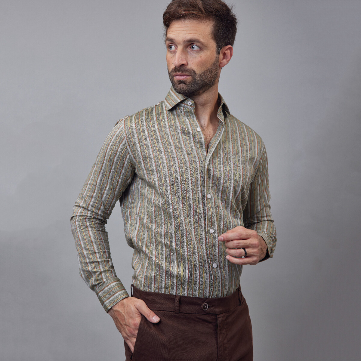 Camisa Luxury - Verde con rayas 