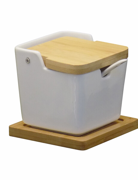 RECIPIENTE C/CUCHARA CERAMICA Y MADERA 10X10X9CM RECIPIENTE C/CUCHARA CERAMICA Y MADERA 10X10X9CM