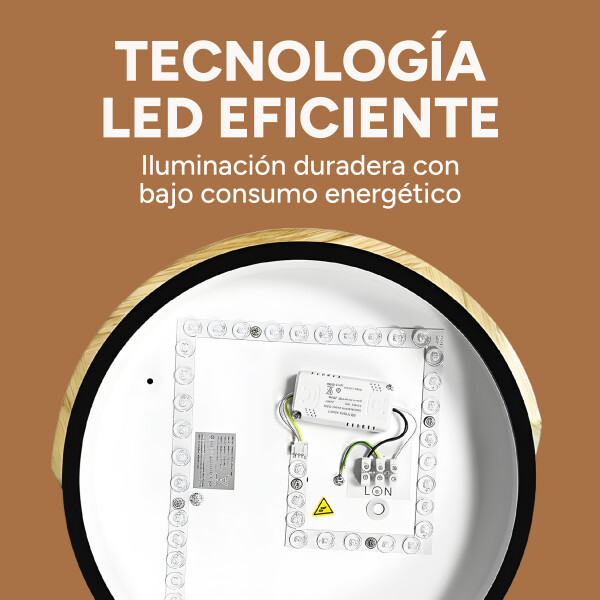 Plafón Led Techo 24 Cm Madera Luz Cálida 24W Moderno Nórdico Color Negro