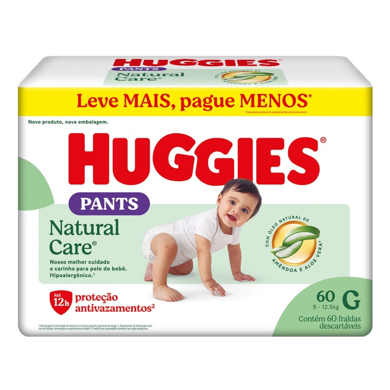 Pañales Huggies Natural Care Pants Talle G 60 Uds. Pañales Huggies Natural Care Pants Talle G 60 Uds.