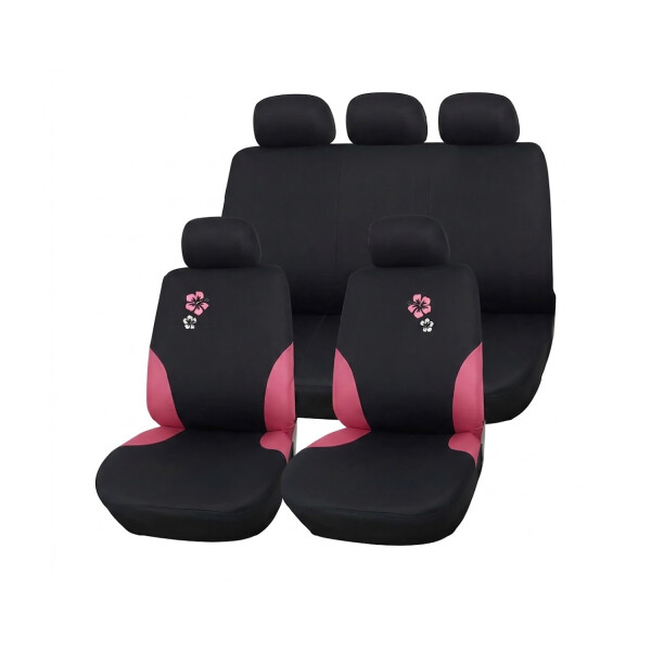 Cubreasientos Negro De Tela Con Flores Y Detalles En Fuxia 9 Piezas Cubreasientos Negro De Tela Con Flores Y Detalles En Fuxia 9 Piezas