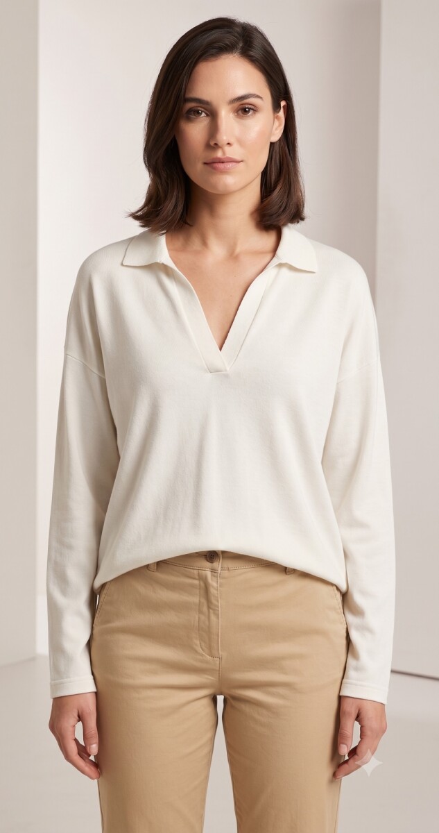REMERA M/L CUELLO POLO - BLANCO 