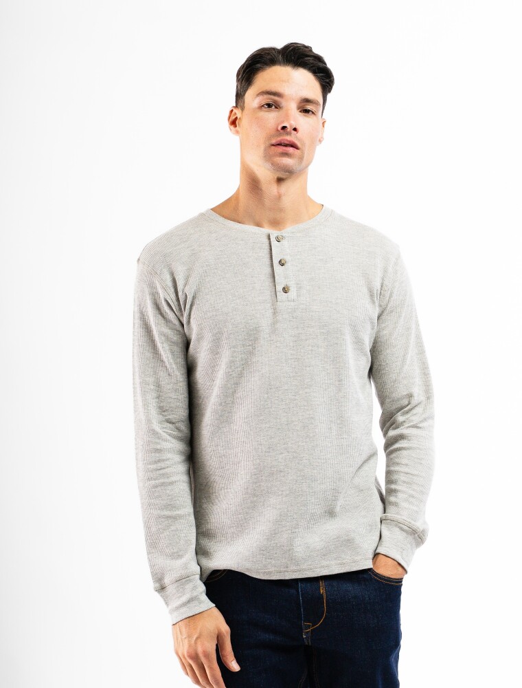 Remera Manga Larga Termal con Botones Gris Melange