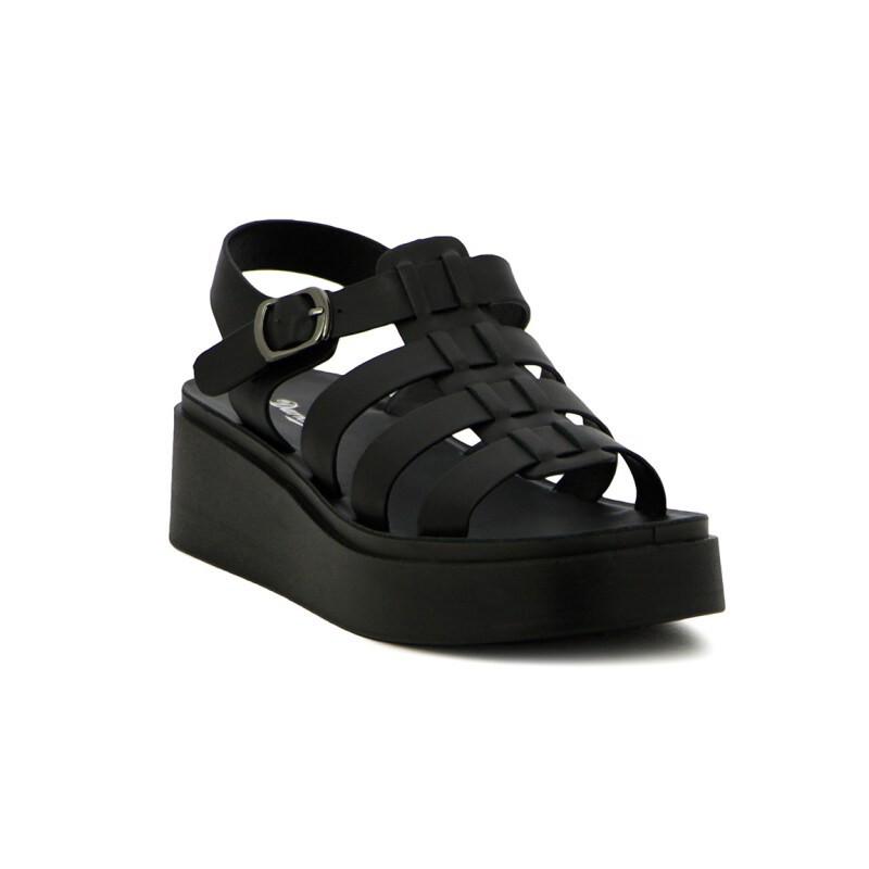 Darknes Sandalia Mujer Tres Tiras Con Pulsera Y Hebilla Negro