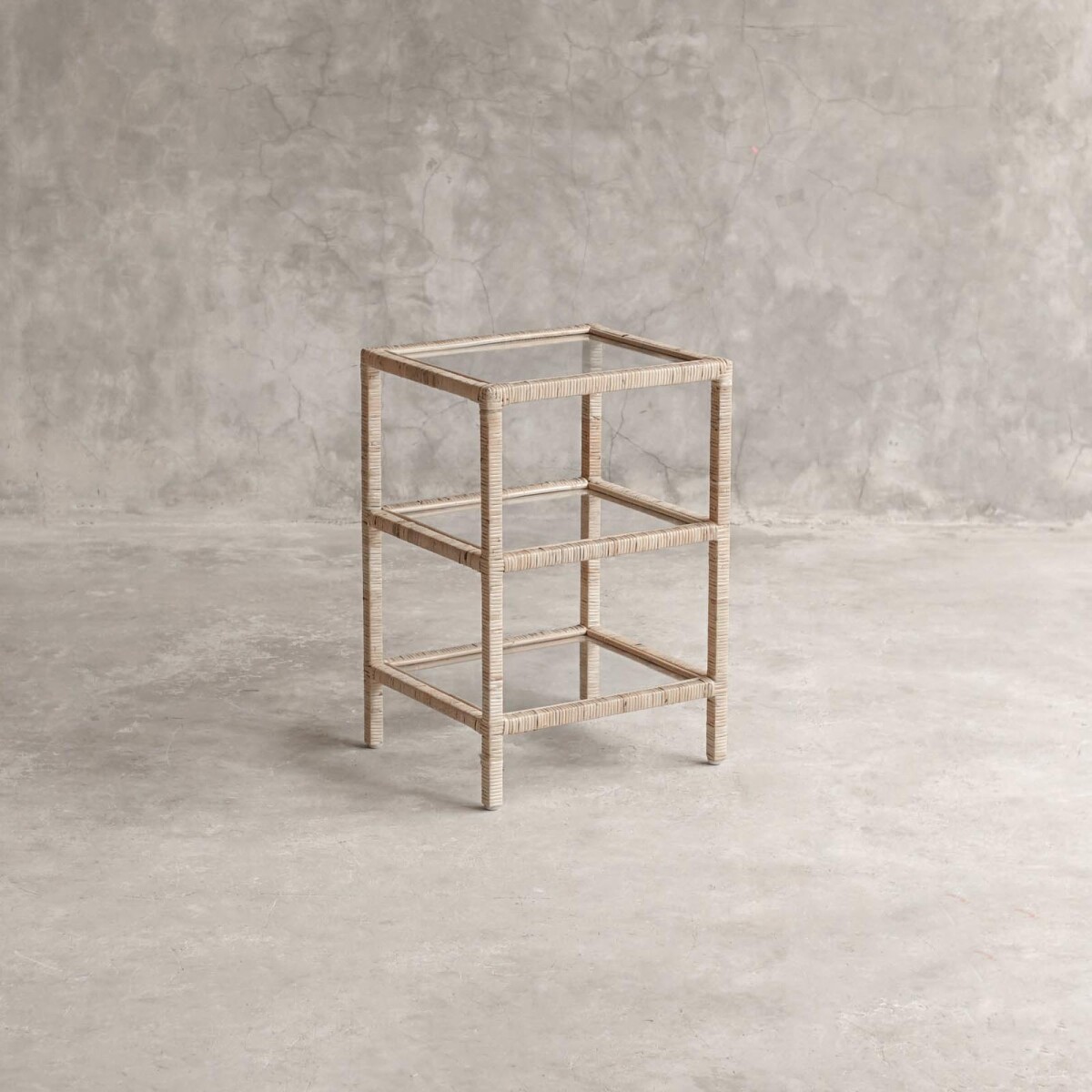MESA AUXILIAR/LATERAL - RATTAN-MADERA-Y-VIDRIO NATURAL-BEIGE VITTORIA NATURAL 