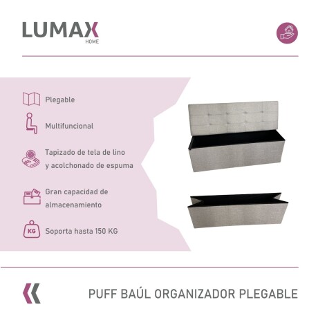 Puff Baúl Lumax Plegable 110x38 cm Organizador Living Dormitorio Gris Claro