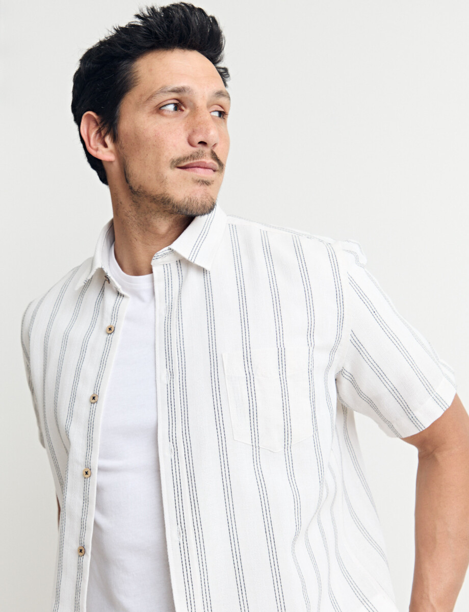 012630 CAMISA HARRINGTON LABEL Natural/azul