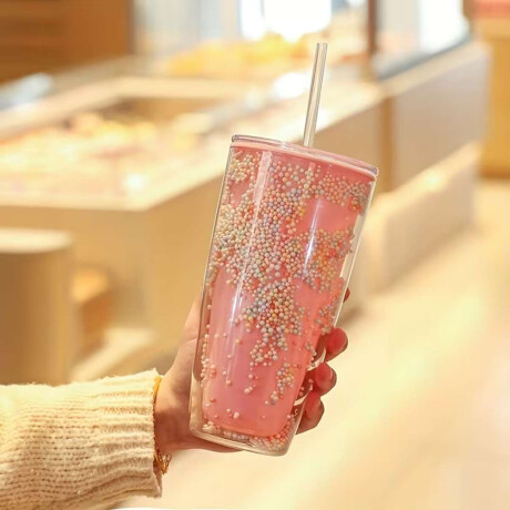 Vaso plástico con sorbete 710ml Rosado