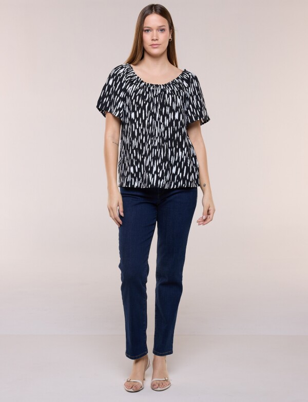 Blusa Holgada Escote Redondo Elastizado NEGRO/BLANCO