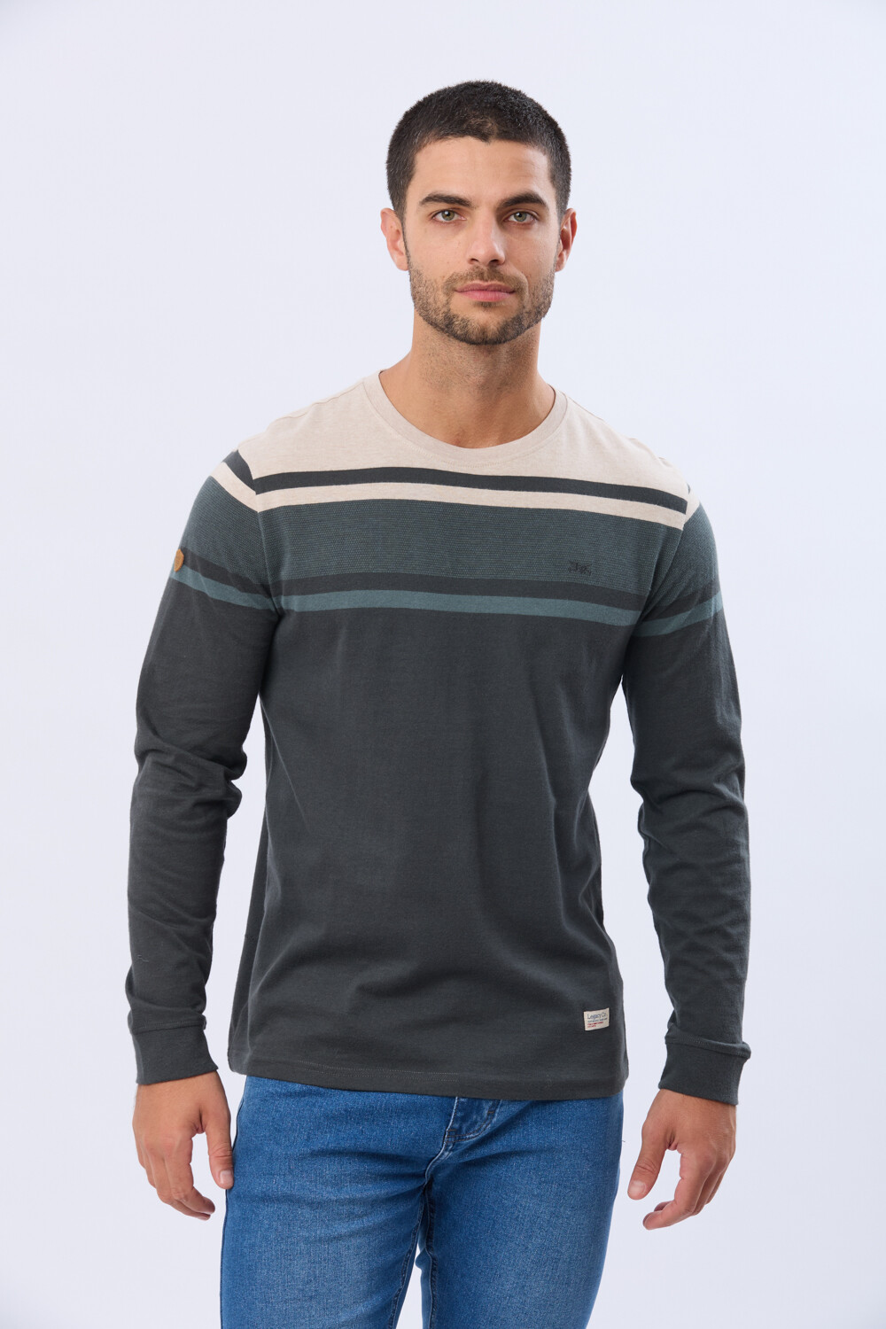 REMERA RAYADA DE ALGODÓN BEIGE