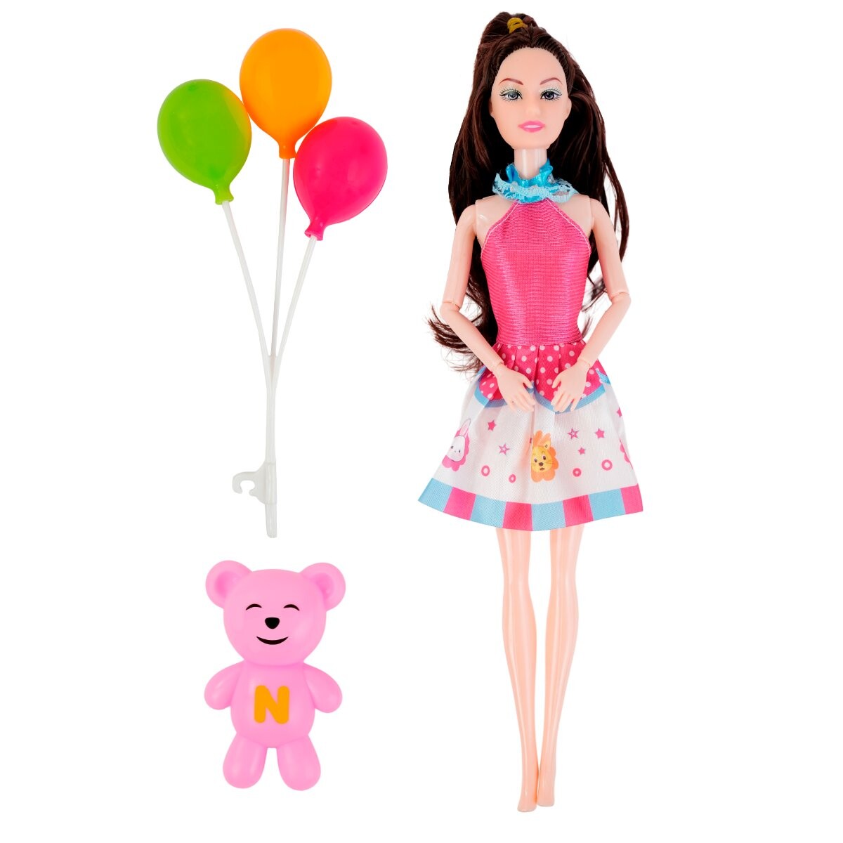Muñeca con globos y oso 
