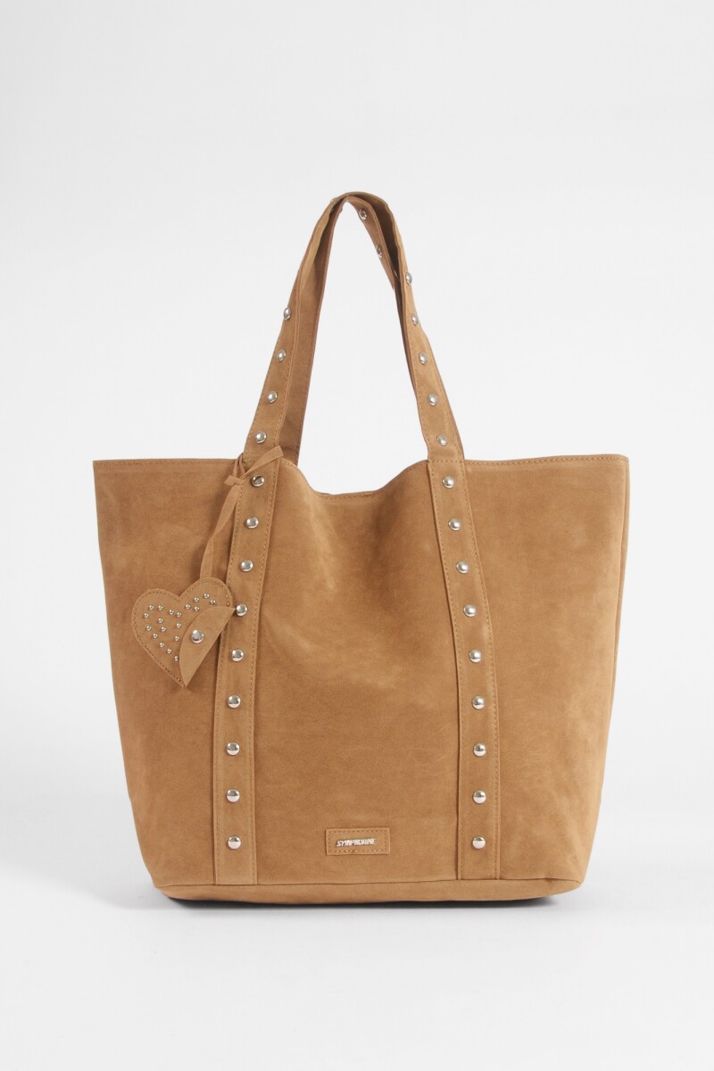 Shopper suede con tachas marrón