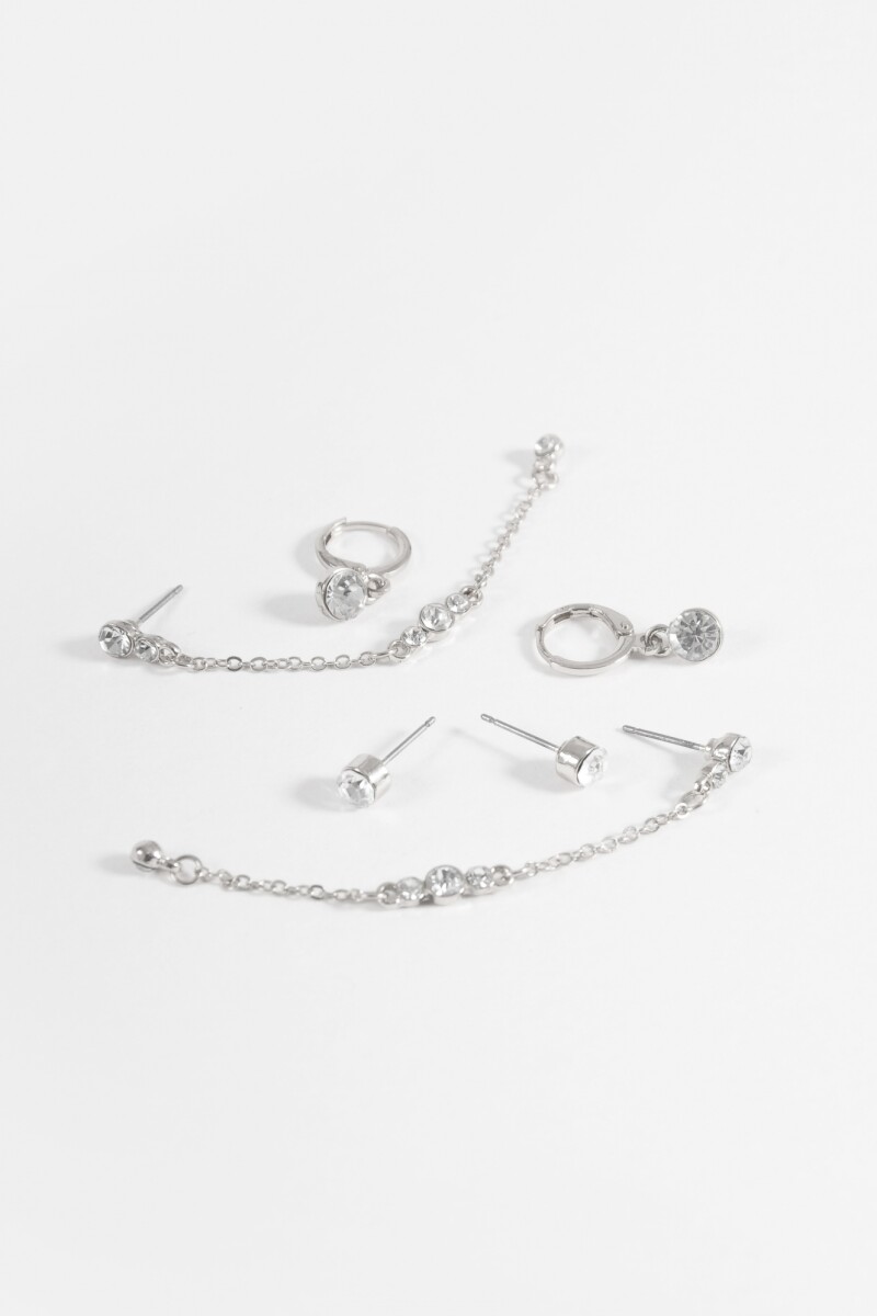 Set de 3 caravanas strass plateado