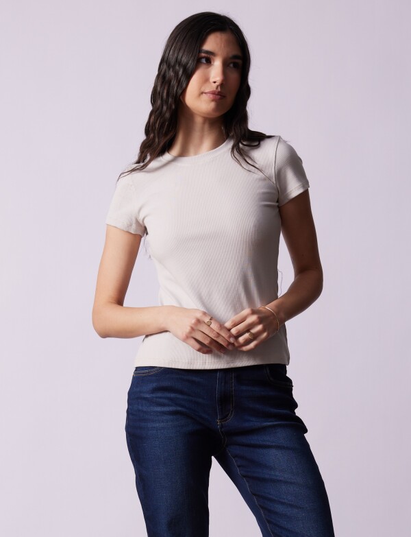 Remera Basica Modal Ribs BEIGE CLARO