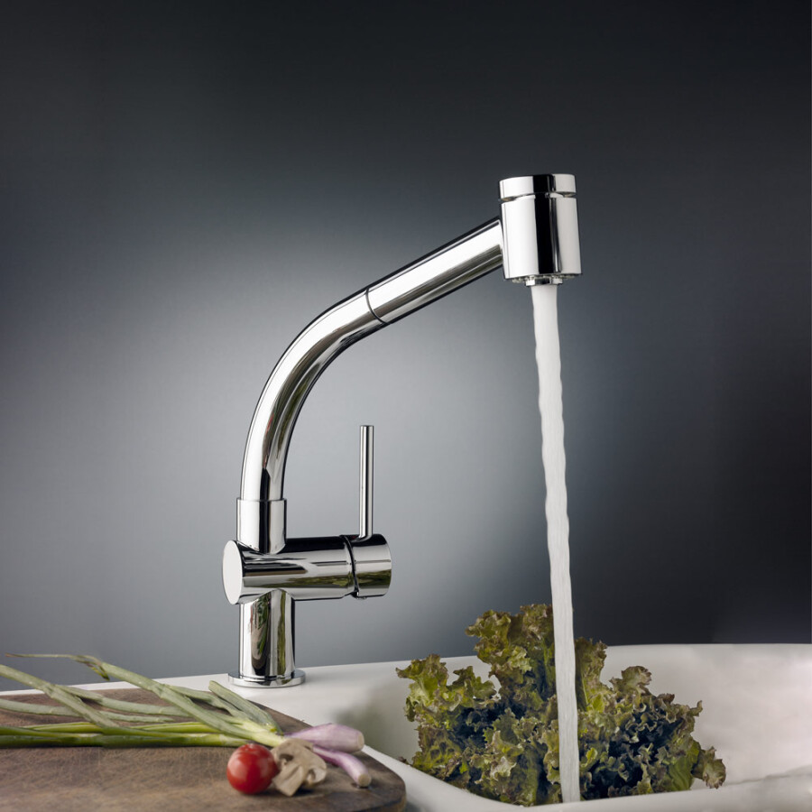 Griferia de Cocina para Mesada Monocomando con Pico Curvo Cromado Linea Temple Griferia de Cocina para Mesada Monocomando con Pico Curvo Cromado Linea Temple