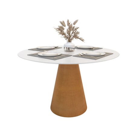 Mesa de Comedor Cone - Redonda con vidrio - 120 Roble y Blanco