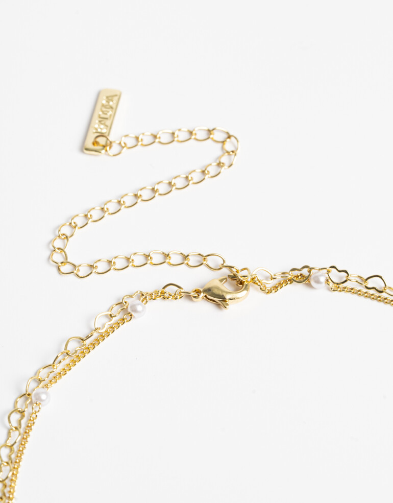 Collares Cortos Cubic zirconia Collar Corto Layer Con Cruz Y Beads Multicolor. - Dorado