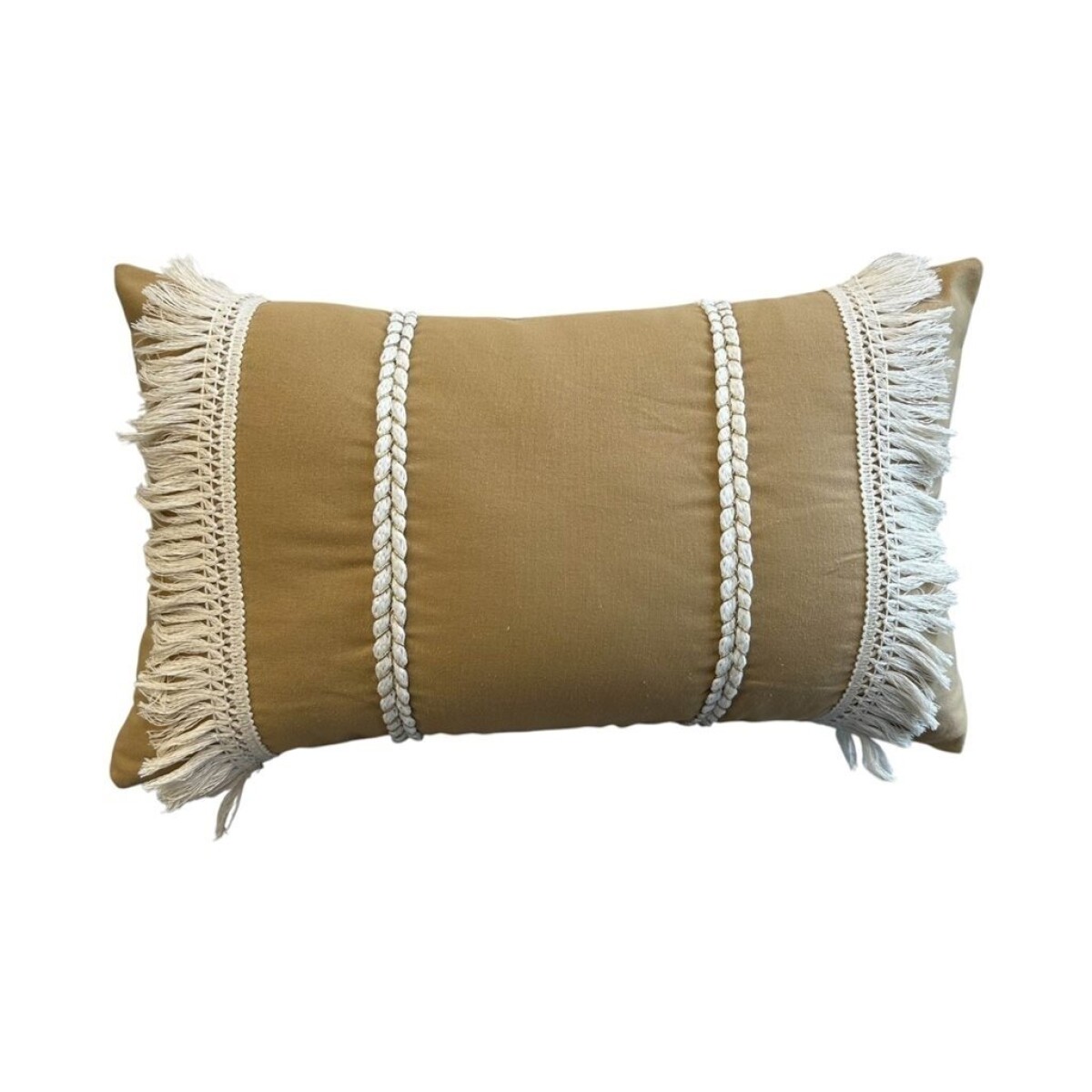 ALMOHADON TRENZAS Y FLECOS 50x30CM BEIGE 