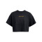 UA W VARSITY MIX HW SS CROP-GRY BLK-001