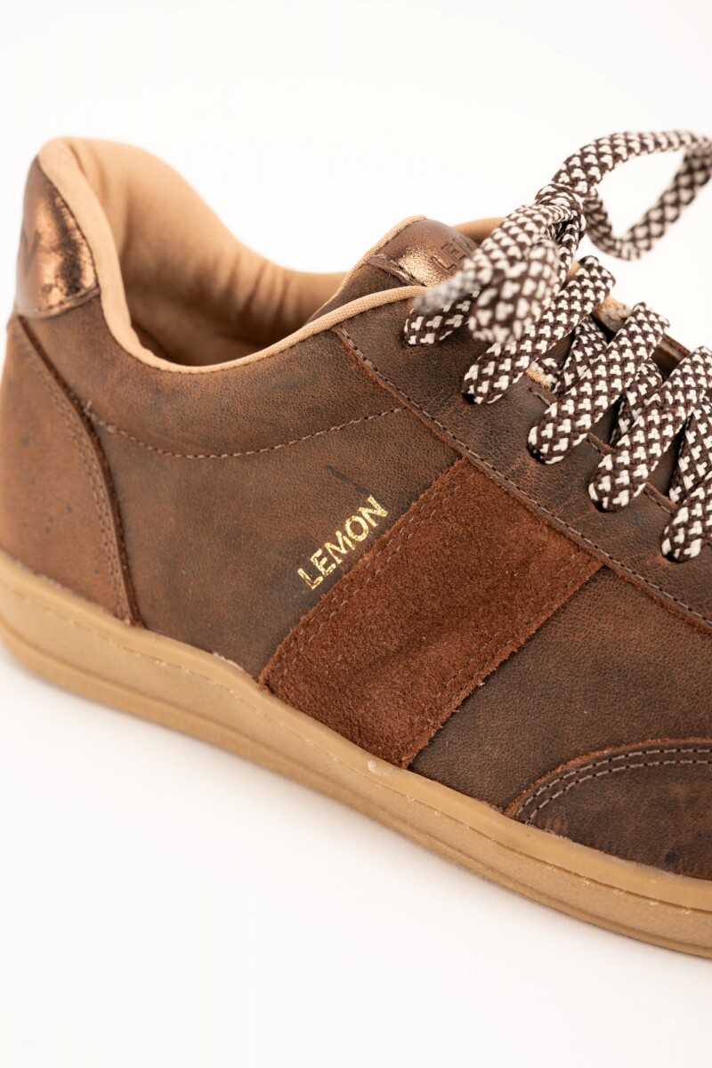 Zapatilla Cuero Combinada Chocolate