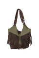 Tote Bag de cuero con flecos verde