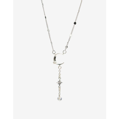 Collar Luna Con Cubic Zirconia Plateado
