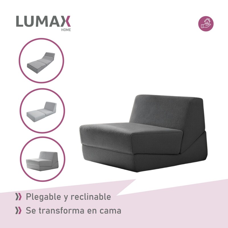 Sillón Sofá Plegable Lumax Modelo Lahti en caja Compactado Gris Oscuro