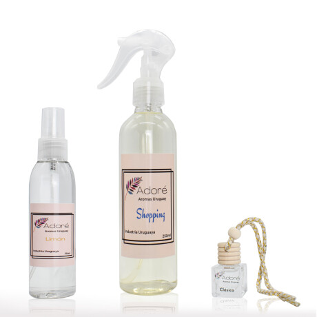 1 Perfumador Textil 250ml, 1 Perfumador Textil 75ml y 1 Perfumador de Auto Pack