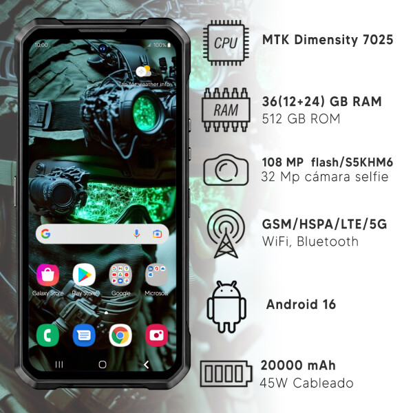 Celular Oukitel Wp61 36(12+24)gb 512gb 5g CEL OUKITEL WP61 5G 12/512GB NEGRO
