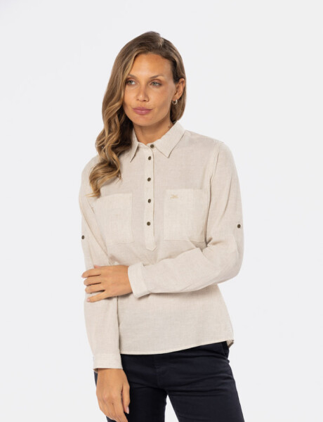 CAMISA DE LINO MEDIO BOTÓN Beige