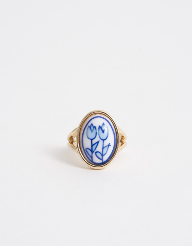 Anillos Medianos y Grandes Azul Anillo Tulipán - Dorado