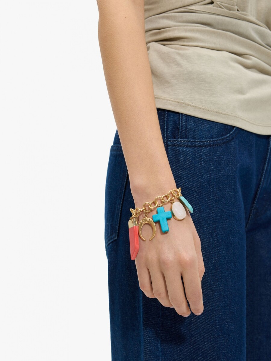 Pulsera De Eslabones Con Colgantes De Piedras multicolor