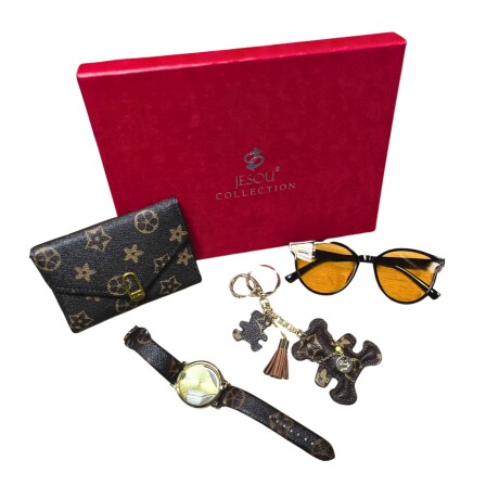 Pack Dama Monedero Lentes de Sol Llavero y Reloj E-043 ROJO