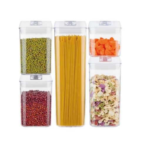Juego de 5 Recipientes Herméticos Apilables Tarros Frascos Contenedores Apto Alimentos Imback Color Blanco Juego de 5 Recipientes Herméticos Apilables Tarros Frascos Contenedores Apto Alimentos Imback Color Blanco