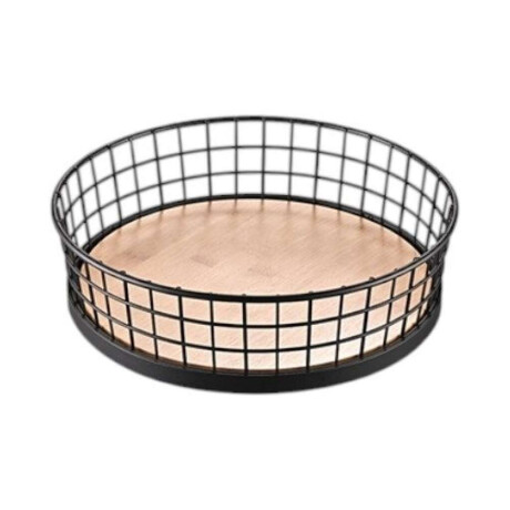 Canasto 29X8Cms Acero Negro Y Bambu
