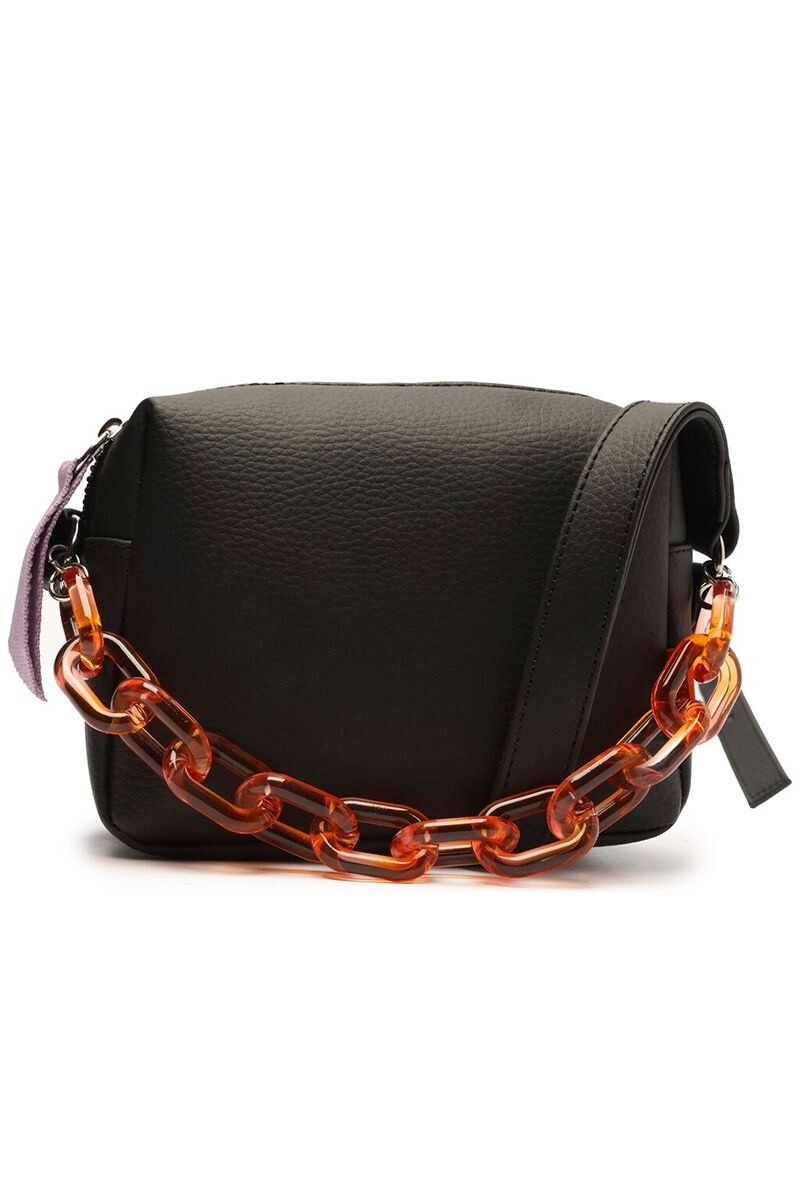 CARTERA NEGRA CON CADENA ACRILICA NARANJA 