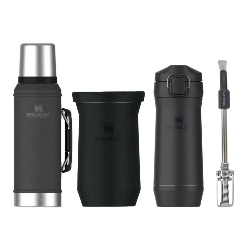 Set Stanley Super Completo termo/mate/bombilla/Yerbera Negro