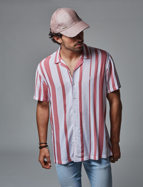 Camisa m/c rayada rosa