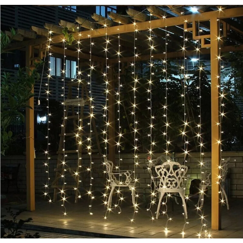 Cortina Led 300 Luces 12 Tira 3x3 Metros 220v Navidad Bodas Amarillo