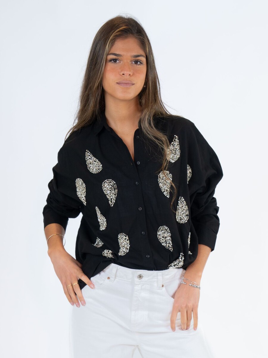 Camisa de lino bordada - Negro 