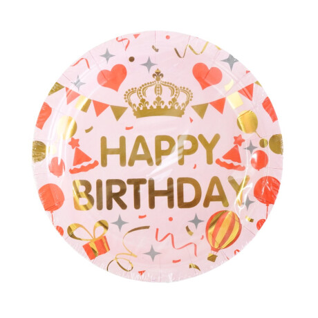 Platos Descartables De Papel Happy Birthday Golden Pack x10u 18cm Platos Descartables De Papel Happy Birthday Golden Pack x10u 18cm