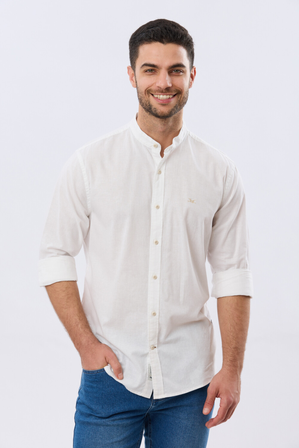 CAMISA LISA DE LINO CUELLO MAO Blanco