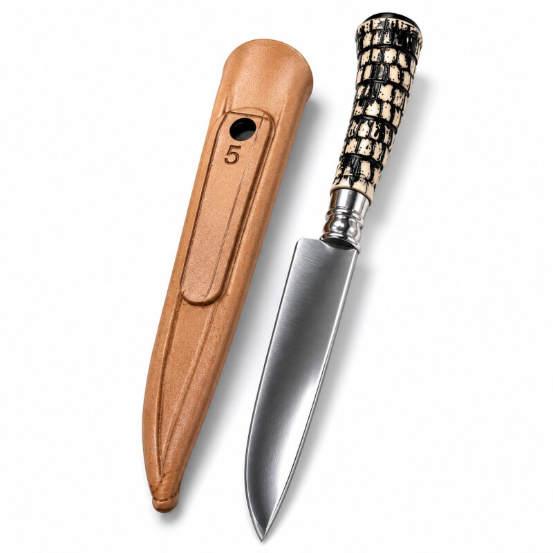 Cuchillo Artesanal Acero de Carbono Mango Simil Tatú y Vaina de Cuero N°5 Cuchillo Artesanal Acero de Carbono Mango Simil Tatú y Vaina de Cuero N°5